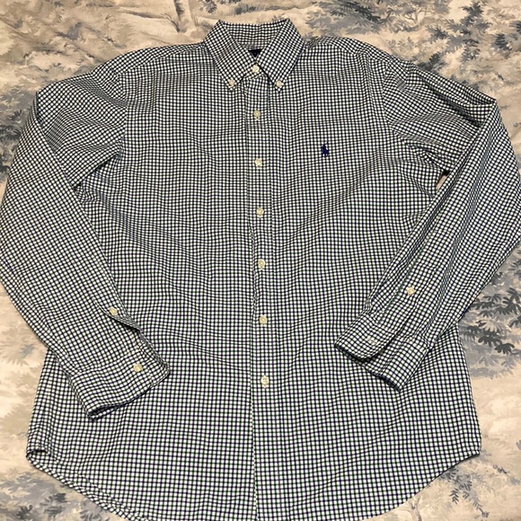 Polo Ralph Lauren Navy and Green Plaid Check Button Dress Shirt Medium - Picture 2 of 6